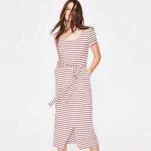 Boden Red and White Striped Midi Dress